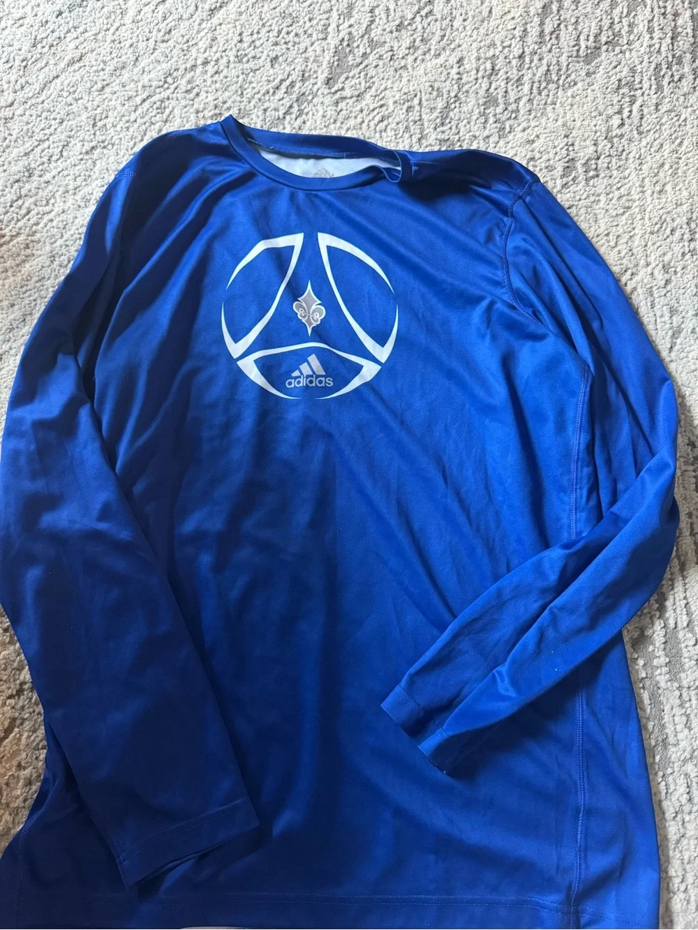 adidas Men’s Royal Blue Long Sleeve Performance Tee with White Logo